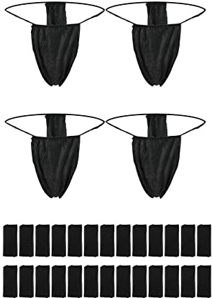 ASTER 50 Pieces Disposable Thong Panties Non-woven Thong Disposable T Strap Thong Disposable Bikini Panties for Spray Tanning and Spa Black