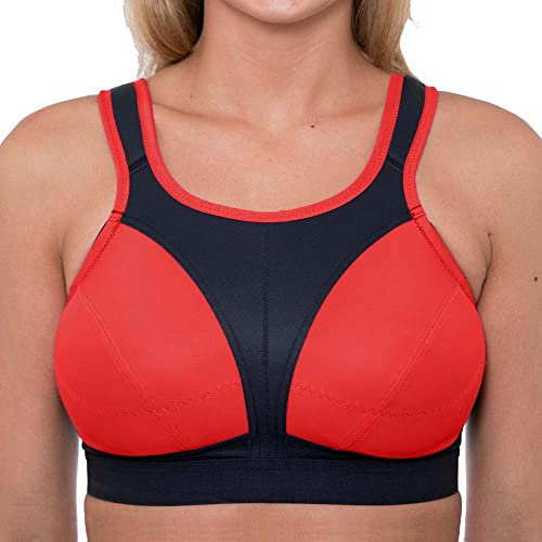 Gemm Ladies Plus Size Sports Bra for Women High Impact No Bounce Non Wired Large Busts Including Free Bra Extender Gym Exercise Yoga Running Athletic Workout Sportswear (38 F, Black & Red)