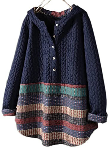OKSakady Felpe con cappuccio casual button down da donna con stampa etnica Cappotto pullover con cappuccio Top taglie forti