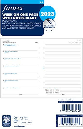 Filofax A5 Woche auf einer Seite mit Notizen, 2023, weiß