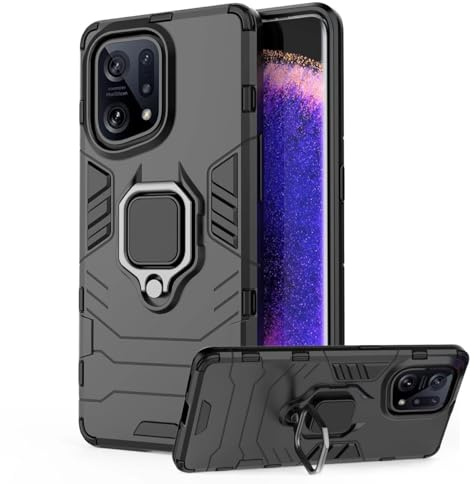DERHAN Cover per OPPO Find X5, Custodia Protettiva Resistente Antiurto Robusta Case con Supporto Magnetico Rotante a 360° - Nero