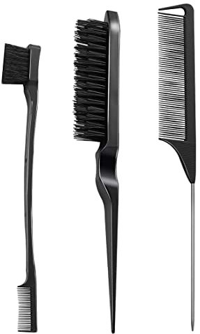 3-teiliges Haarkamm-Set, Haarkamm inklusive Doppelkantenkamm, robuster Rattenschwanzkamm und Bürstenkamm für Salon, Damen, Herren, Kinder (Schwarz)