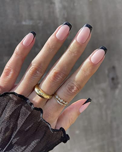 Sethexy Faux Ongles Français Carré Court Ongles a coller Vert Foncé Capsules Ongles Brillant 24 pièces Acrylique Ongles pour les femmes et les filles