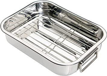 Nobel Stainless Steel Roasting Tray with Removable Rack with Handles - Silver (30 x 22 x 5 cm)