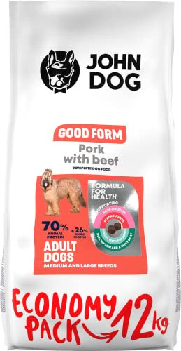 JOHN DOG Trockenfutter für Hunde - Good Form Schwein mit Rind - Getreidefrei - Hundefutter für Erwachsene Aller Rassen - 12kg