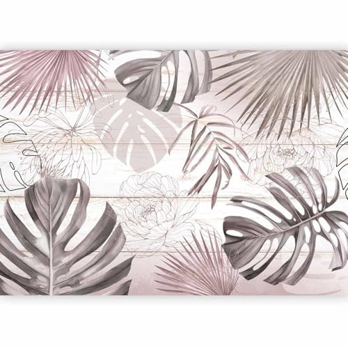 murando - Papier Peint Panoramique Adhésif Nature 196x140 cm - Tapisserie Murale Autocollante Décoration Moderne Chambre Salon - Gris - Fleurs monstera feuilles gris plantes bois b-C-10272-a-b