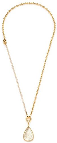 Leonardo Jewels Larissa Halskette Set, Glasperlen-Armband inkl. Anker-Kette aus Edelstahl, gold, Clip&Mix, Tropfenanhänger, 65 cm 3 teilig, 022878