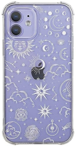 CHEORFAY iPhone 12 Case, Clear Transparent Flexible Soft Silicone TPU Bumper Buffer Shockproof Protective Cover with Fantasy Astrology Pattern Design for iPhone 12/12 Pro - Moon Star