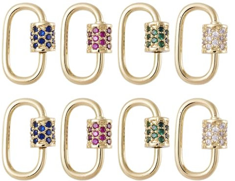 Craftdady 10Pcs Cubic Zirconia Screw Carabiner Lock Charms Gold Oval Necklace Chain Clasp Clip Colorful Crystal Rhinstone for Jewellery Making Bracelet