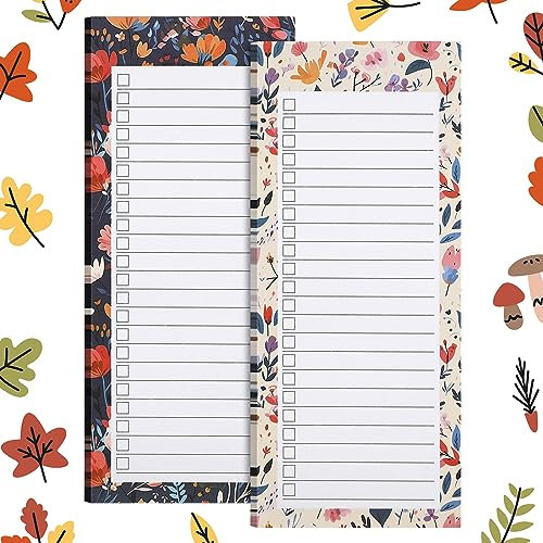 2 Stück Magnetische Notizblöcke, Abeillo Magnetischer Einkaufslistenblock mit 100 Blatt zum Abreißen, Florale Muster Design, Magnet-Notizblock, Einkaufsliste, Wochenplaner für Kühlschrank (Vintage)