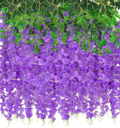 2 Pack 20 Branches Wisteria Hanging Flowers 6 Feet Artificial White Wisteria Vine Silk Flowers Garland for Wedding Arch Party Garden Home Decor (Light Purple)