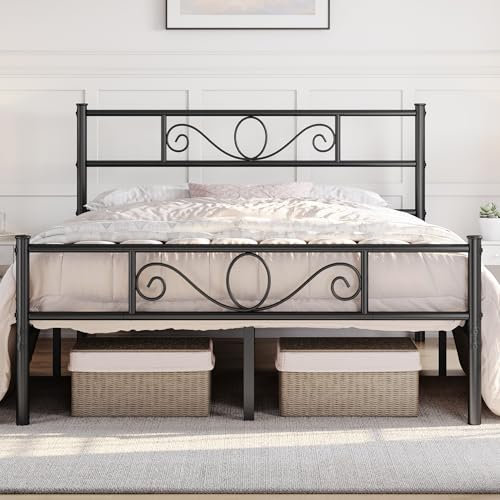 Yaheetech 5ft King Metal Bed Frame Solid Bedstead Base with Headboard and Footboard, Metal Slat Support and Underbed Storage Space, Black