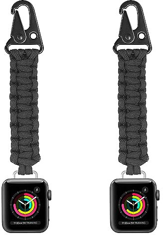 Murciful Paracord-Schlüsselanhänger-Clip, kompatibel mit Apple Watch Serie 1, 2, 3, 4, 5, 6, 7, 8 und 38/40/41 mm Zifferblätter, 7-adriges Paracord-System, vielseitig einsetzbar., 2 Schwarz, 38mm/40mm