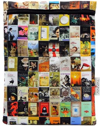 ANVAL Custodia per libro, impermeabile, con cerniera, tasca esterna - Protezione per libri, adattabile a qualsiasi spessore, custodia a libro in tessuto stampato (LIBRI)
