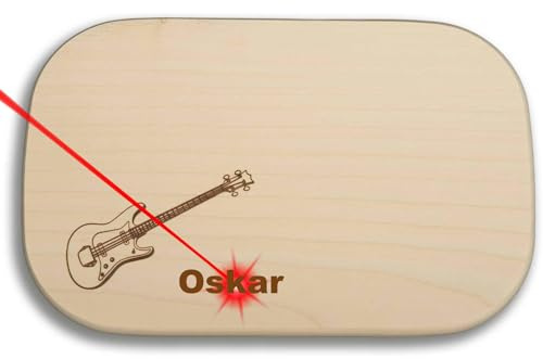 DEKOFANT Frühstücksbrettchen Holz E-Gitarre personalisiert mit Namen | 25 x 16 x 1,5 cm extra dick, Geschenk für Musiker, Musikverein, 25 x 16 x 1, 5 cm extra dick, Brotzeitbrett, Vesperbrett