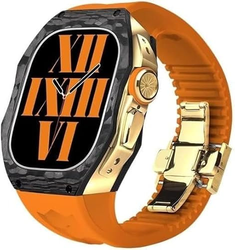 BKUANE Carbon Fiber Rm Uhrengehäuse Fluorkautschuk Uhrenarmband Mod Kit, für Apple Watch Ultra 49 mm, Männer Militär Metallabdeckung Gummi Uhrenarmband und Stahlschnalle, für iWatch 8 49 mm, For Ultra