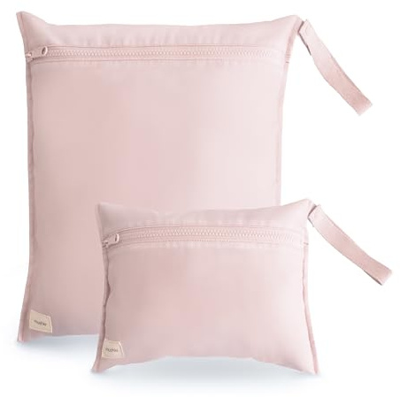 mushie Wasserabweisendes Wet Bag 2er-Set für unterwegs – praktische Aufbewahrungstaschen groß & klein, schnelltrocknend, mit Druckknopf, ideal für Windeln, Kleidung und Spielzeug (Blush)