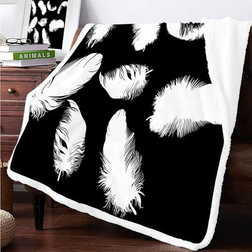 Feder Sherpa Decke 130x150cm Kuscheldecke Flauschig Fleecedecke Schwarz Klein Winter Dicke Warm Kunstfelldecke für Kinder Knie Sofa Wohnzimmer