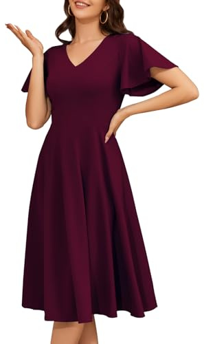 Bridesmay Women's Formal Dress for Women Wedding Guest Flared Sleeve Cocktail Party Dresses HOCO Dresses 2025 Burgundy M