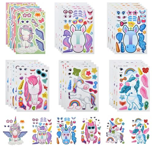OSDUE Aufkleber Kinder, 30 Stück Einhorn DIY Gesichts Aufkleber, Kinder Sticker, Make a Face Stickers, Einhorn Stickers for Kids, Funny Faces Sticker für Party