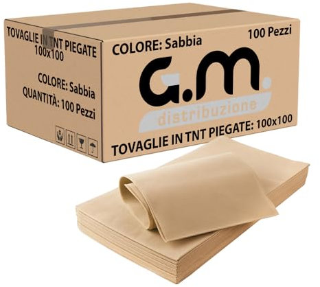 G.M. DISTRIBUZIONE 100 Tovaglie in TNT 100x100cm Colore SABBIA, Tovaglie Coprimacchia in TNT Tessuto non Tessuto Ideali per la ristorazione vari colori