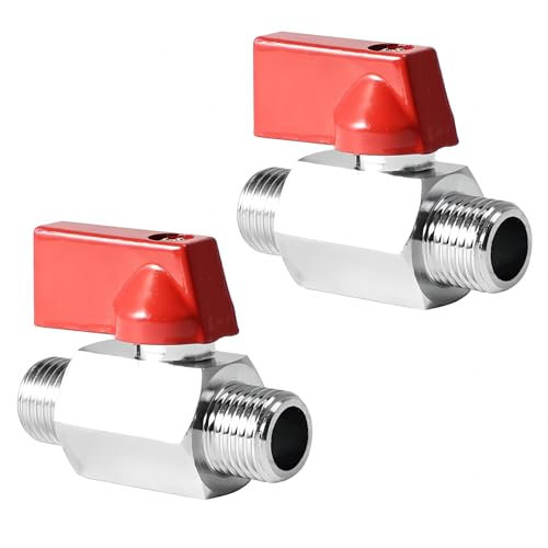 2 Stück Kugelhahn 3/8 Zoll, AG x AG Kugelventile, Messing Absperrschalter Mit Rot Griff, BSP Außengewinde x Außengewinde, Mini Kugelhahn Absperrhahn (DN10)