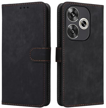 XINNI Handyhülle für Xiaomi Poco F6 5G, RFID Protect PU/TPU Klappetui Schutzhülle Flip Magnetisch Telefonhülle, Schwarz