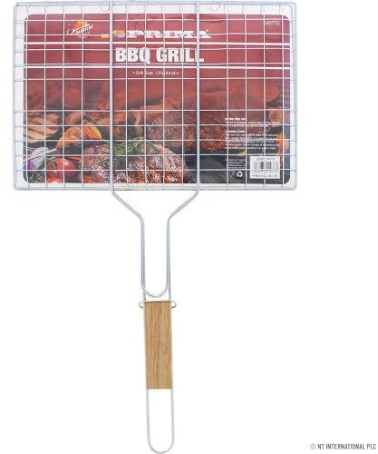 Chrome Grill Basket Portable Bbq Large Mesh Clamp Cooking Roast SteakTool Perfect For Vegetables Fish Shrimp For travel party garden Camping Barbecue Outdoor Picnic Pack Of 1(21.5 x 34cm)