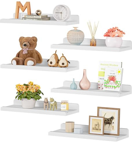 Alsonerbay Wandregal Weiß Schweberegal Wandboard Bilderleiste 40cm lang 6er Set, Regal Wand Wall Shelf Hängeregal Küchenregal Wand Wandregal Holz für Schlafzimmer Wohnzimmer Badezimmer
