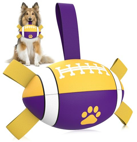 HETOO Dog Rugby Durable Dog Balls Superbowl Football Party Decorations Favor, Summer Dog Water Toy, Herding Ball, Puppy Birthday Gifts,Yellow Purple (8 Inch)