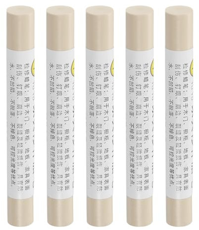 QUARKZMAN Möbelreparaturstifte, 5 Stück - Holzwachsfüllstift, Möbelmarker zum Auffrischen - für Kratzer Löcher Tische Schreibtische Holzböden Abdeckungen, Perlweiß.