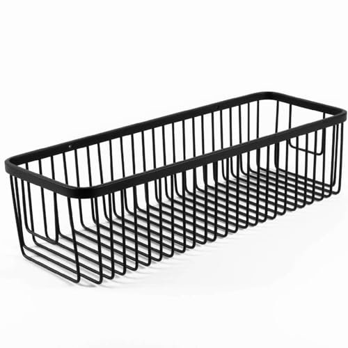 Pebble Grey™ Elemental Shower Basket for Bathroom Storage, Shower Caddy Organiser, Wall Mounted with Screws, Anti-Rust, Concealed Fixings, Bathoom Essentials (Matte Black, Large)