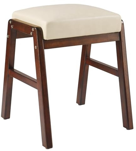 Schminkhocker, Sitzhocker, Hocker Landhaus Hocker, Make-up Hocker für Eitelkeit, gepolsterte Hocker für Wohnzimmer Esszimmer Eingang, Make-up Fuß Hocker Fußstütze PU Beige und Braun P2ADBG