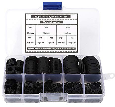 Nylon-Unterlegscheiben, 480 Stück, Schwarze Nylon-Unterlegscheiben, Dichtung, Schwarze Unterlegscheiben, Filz-Unterlegscheiben, Flaches, Schlichtes Kombinationsset M2-M10,