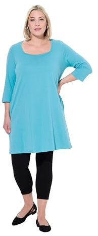 Ulla Popken Damen große Größen Übergrößen Plus Size Longshirt, A-Linie, Carré-Ausschnitt, 3/4-Arm türkisgrün 58+ 825970725-58+