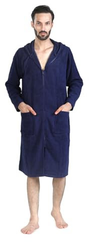 ALLEN & MATE 100% BAUMWOLLE Unisex-Bademantel mit Kapuze und Reißverschluss, 380 g/m², Sicherheitszertifizierung, Weich und Saugfähig, ideal für Männer und Frauen (XXL, Marineblau)