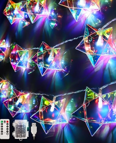 AceList 20 LED Weiß Lichterkette Sterne, 3m Facettenreiche Lichterkette Kinderzimmer mit Timer, Fernbedienung, USB Wasserdicht Batteriebetrieben, 8 Modi Nachtlicht für Innen Party Deko, Geschenk