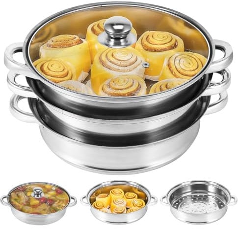 3 Tier Steamer Cooking, Stainless Steel Steamer Pot, Food Steamer Steam Pots with Lid for Cooking Vegetables, Seafood, Soups, Stews and Pasta