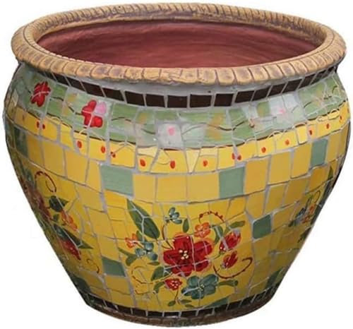 GLETSF Blumentöpfe Blumentopf Pflanzgefäß, Außen-/Innenbereich Unzerbrechlicher Keramik-Blumentopf Landhaus-Innenhof-Gartendekoration, Großer Durchmesser-C||L-C-M