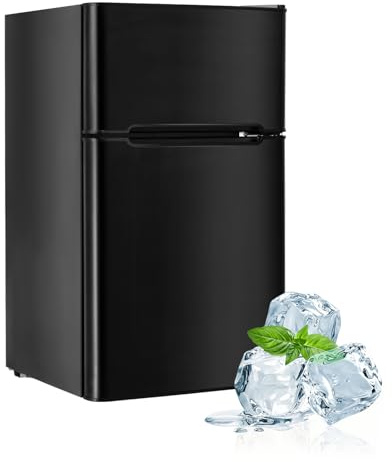SOARS Mini Frigo 90L, 48,5 X 49,5 X 86 CM, Petit Frigo à 2 Portes, Refrigérateur & Congélateur 2 en 1, Refroidissement Rapide, Température Ajustable à 7 Niveaux, pour Chambre, Salon, Camping (Noir)