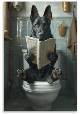 FDBEKPJY Schwarzer Belgischer Schäferhund Auf Der Toilette Leinwandposter Schlafzimmer Dekor Landschaft Büro Zimmer Dekor Geschenk 20 x 30 cm