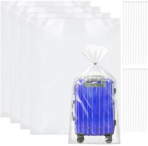 4 Pcs Extra Large Clear Plastic Bags for Furniture, 90x120cm Giant Clear Plastics Storage Bags, Large Transparent Strong Plastic Storage Sacks with Zip Ties for Suitcase Chair