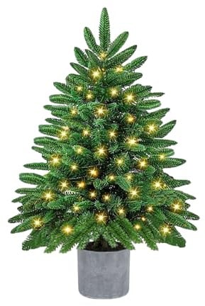 Albero di Natale 60 cm con 60 LED, 100% PVC Artificiale Albero di Natale con Luci Incorporate Mini Alberi di Natalizie con 295 Punte Include Timer e Base per Casa Tavolo Decorazioni