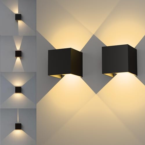 KarlpaSW LED Aussenlampe Wand 2 Stücke,12W 230V Einstellbarer Lichtstrahl | 3000K Warmweiß Aluminium,Aussen/Innen,Up and Down Schwarz für Vordertor,Garten,Balkon,Wohnzimmer