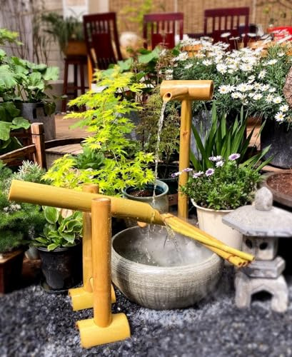 Zen Garden, Fuente De Agua De Bambú con Bomba Mecedora, Decoración Japonesa De Cascada para Estanque Al Aire Libre para Jardín, Decoración De Fuente De Bambú,Paisaje Acuático Interior