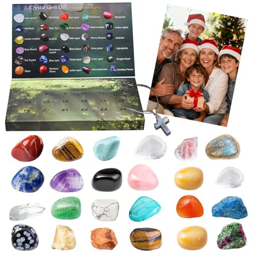 edelstein adventskalender steine 2025, adventskalender kristalle Rein natürlich 24teiliges edelsteine für Kinder/Lernen/Eltern-Kind-Interaktion, edelstein set Geschenk für Familie und Freunde