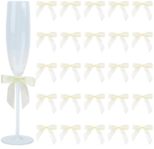 NICENEEDED 25 PCS Bows for Wine Glasses, Candle Holder Bow Drink Marker, Bow Shaped Drink Name Tag Wine Glass Charm for Wedding Bridal Birthday Party Shower Wine Decor