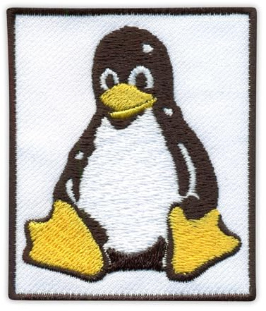 Linux-Betriebssystem – Tux, weißer Hintergrund – zum Aufnähen/Aufnähen – besticktes Abzeichen/Patch