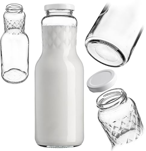KADAX Bouteilles en Verre 1L avec Bouchon à vis 1 pièce – Bouteilles de Lait vides à remplir pour jus, Smoothies, Lait et sirop, Conservation Alimentaire