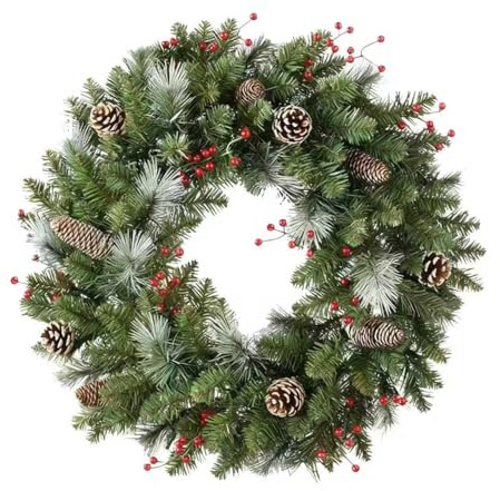 40CM Weihnachtskranz Künstlicher Weihnachtskranz für Haustür Weihnachtskranz Deko mit Kiefernzapfen Beeren Winterkranz Dekokranz für Hautür Tisch Innen, Christbaumschmuck Weihnachtsdeko